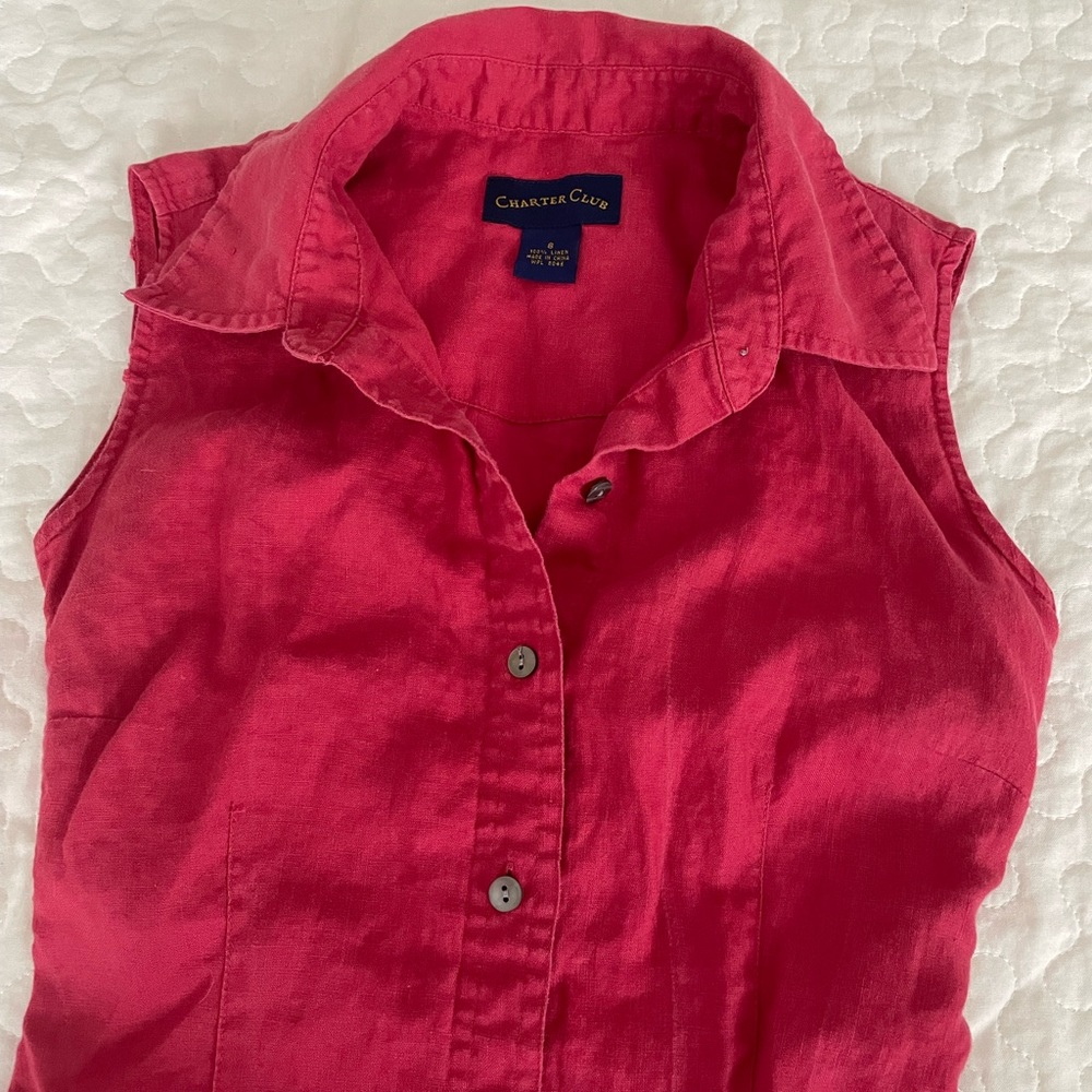 Charter Club button down coral sleeveless linen dress